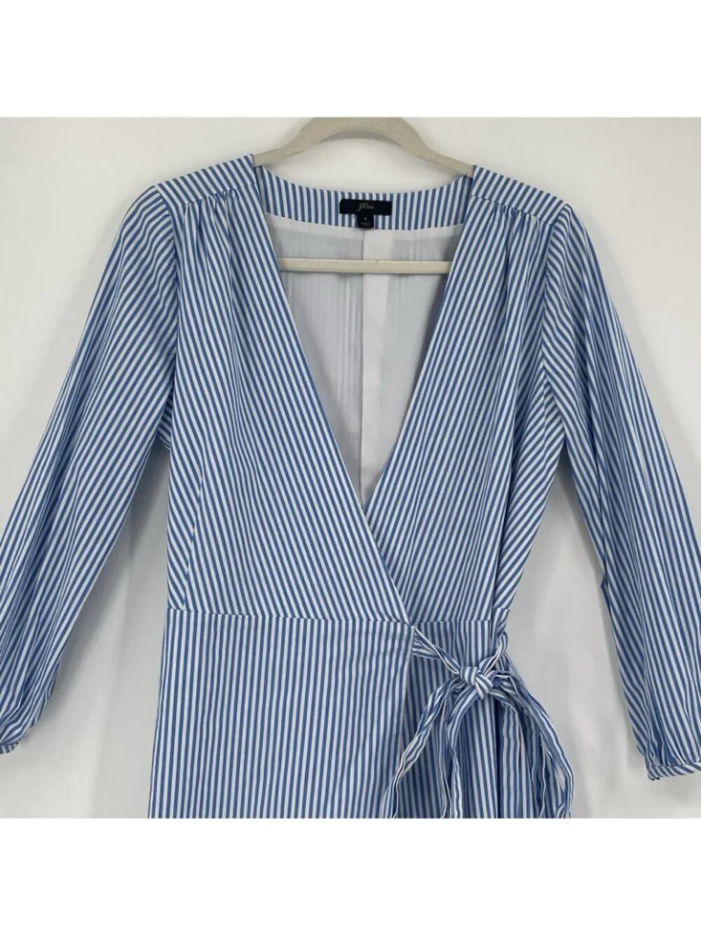 J. Crew Wrap Dress Women’s Size 4 Striped Cotton Poplin Blue White Lined